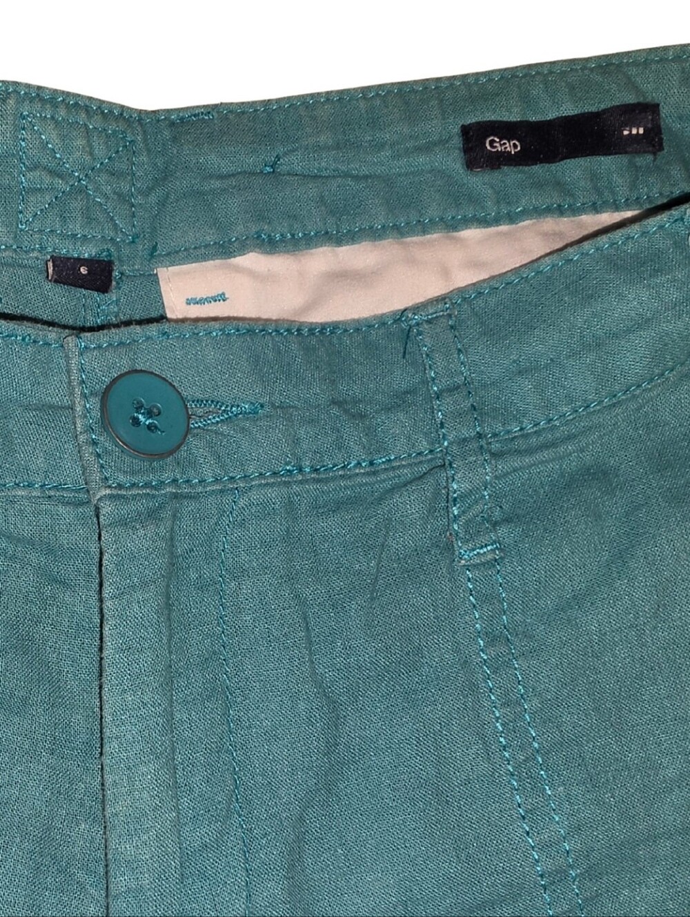 GAP Teal Blue Linen Cotton Blend Cuffed Shorts Size 6 - Picture 4 of 6